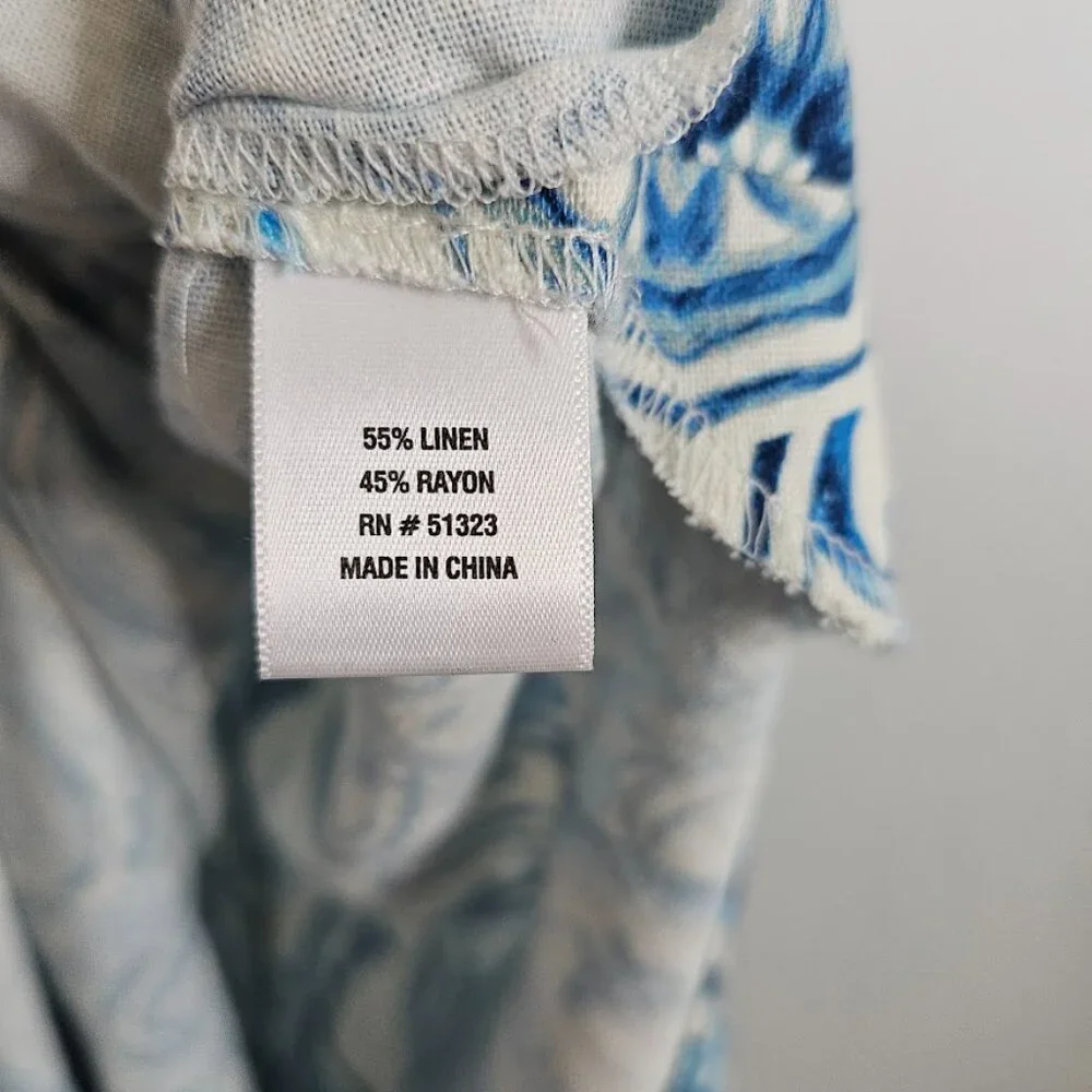 NWT MSK Linen Midi Dress SPELLBOUND BLUE & WHITE FLORAL size L 12-14 Sundress - Picture 7 of 12